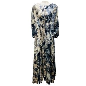 CO SLATE BLUE / GREY PRINTED SILK MAXI DRESS